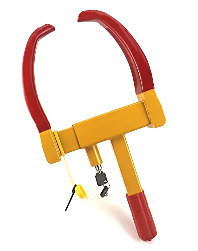 QWORK® Cepo de Rueda Ajustable 165mm-285mm, Cerradura de Rued Antirrobo con 2 Llaves para Auto, Remolques, Furgonetas