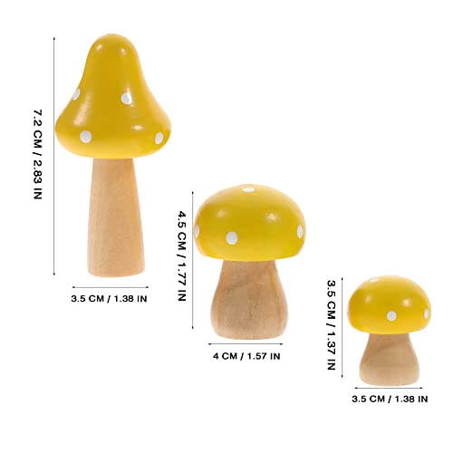 Healifty Simulated Mushroom Sculpture Set of 3 Wooden Miniature Toadstool Ornaments for Indoor Desktop Micro Landscape Home Office Decoration - Image 2
