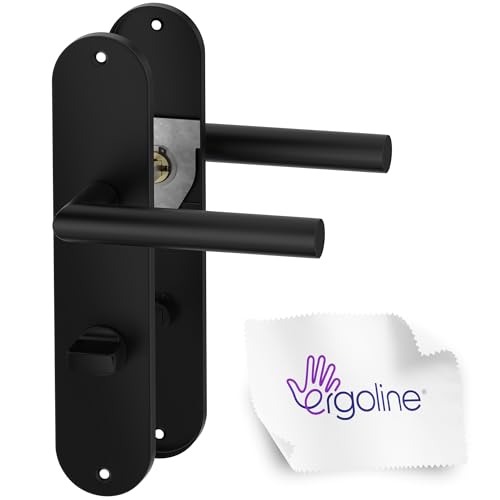 ERGO line Schwarz Türbeschlag SIGMA, Renovierungsgarnitur für Badtüren (WC), Langschildgarnitur Renovierung Drückergarnitur Türklinke Schwarz, Türdrücker, Türgriff