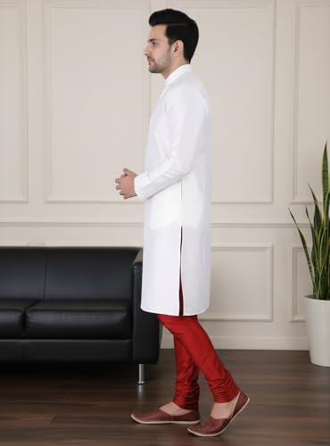 Image of Sadree Men's Silk Blend Mandrin Collor Full Sleeve Knee Length Indian Kurta Chudidar Pyjama Set