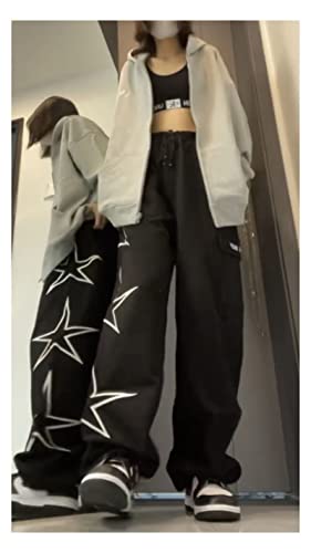 Grunge Star Embroidered Straight Pants Vintage Drawstring Wide Leg Trousers Y2K Casual Loose Sweatpants with Pockets3