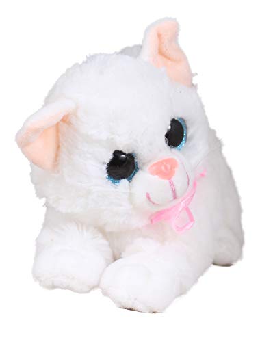 Image of Tickles Cute Laying Cat Glitter Eye Soft Stuffed Plush Animal Toy for Kids Birthday Gift (Color: White Size: 25 cm)