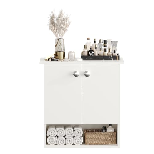Image of FURNEASER Modern Engineered Wood Bathroom Storage Cabinet | Wall Mount Utility Organizer, Wash Area, Living Room & Bedroom | Space Saving Multipurpose Storage Unit (White)