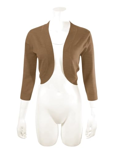 Image of Allsense Women's 3 /4 Sleeve Bolero Shrug for Dresses | Open Front Cropped Cardigan, Lightweight Knit Dress Cover Up