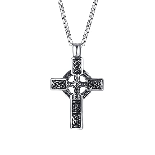 TURTLEDOVE Trinity Celtic Cross Necklace - Stainless Steel Triquetra Knot Irish Pendant - Jesus Crucifix Cross
