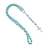 YIAGXIVG Runde Imitationsperlen Rosenkranz Halskette Rose Blume Kreuz Anhänger religiöse Halsketten für Mädchen Frauen Schmuck Charm religiöse Halskette für Männer katholisch