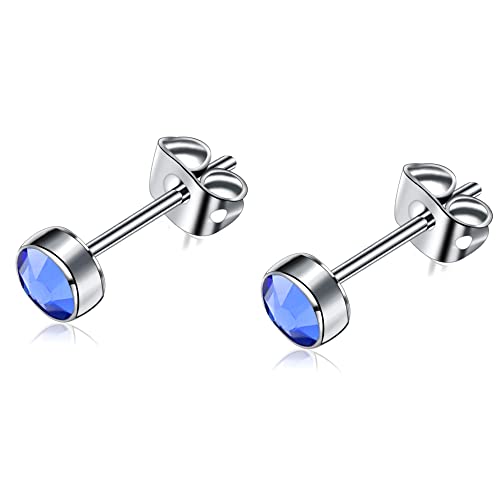 G23 Titanium Studs Earrings Hypoallergenic Earrings Women Stud Earrings Nickel Free Dainty Earrings for Sensitive Ears 3mm/4mm/5mm Stone Size Options