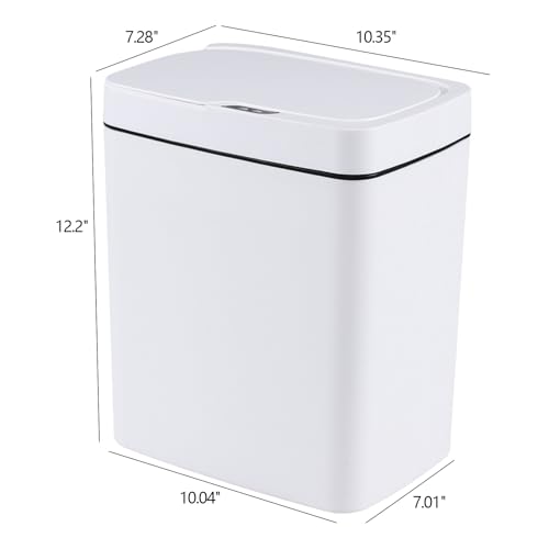 Image of Yuright Automatic Touchless Motion Sensor Kitchen Trash Can, 15 L Plastic Garbage Can with Lid, White