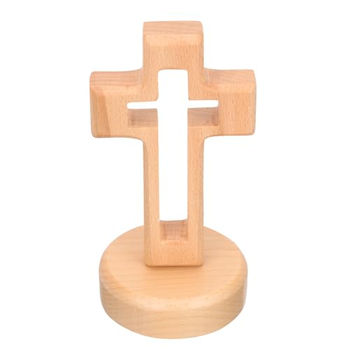 Cruz de madera decorativa adorno caqui con base estable CHILDWEET