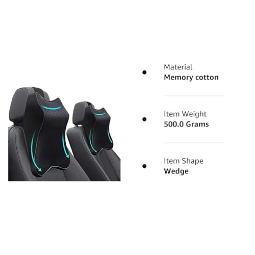 Image of Car Neck Pillow Headrest Memory Foam Cushion for Long Drives - Adjustable Strap, Breathable Removable Cover, Ergonomic Neck Pain Relief for Front & Back Seat (Pack of 1) (Black)