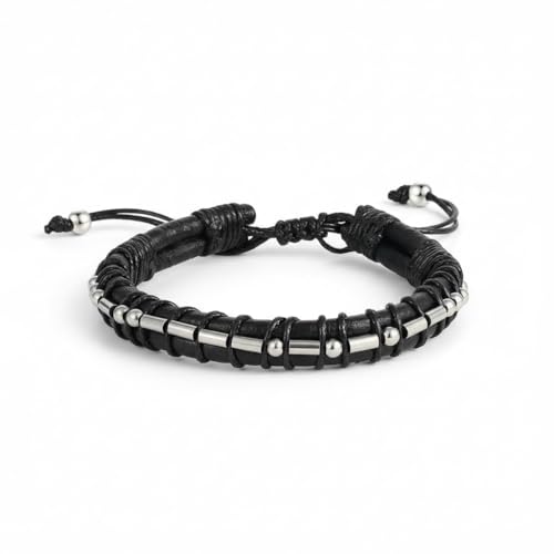 HIMSTORY Personalized Gifts for Men Teens - Morse Code Bracelets for Men Inspirational Gifts Black Leather Bracelets for Friends