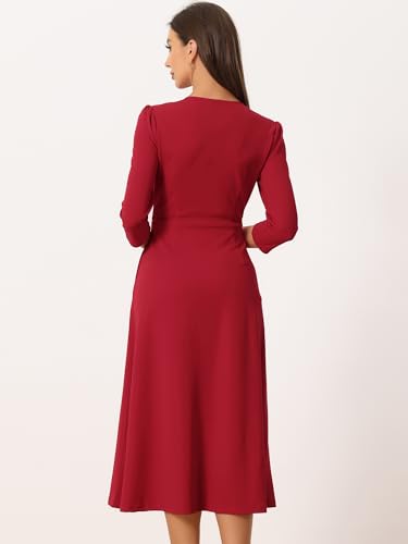 Image of Allegra K Womens 3 /4 Sleeve A-Line Business Work Formal Midi Dress
