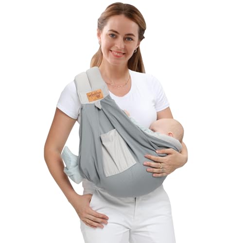 Image of Baby Sling Carrier Newborn, Adjustable Easy Wearing Baby Nursing Warp Sling, New Mom Dad Soft Cotton Baby Front Holder Carrier for Infant Toddler Life Travel Essential Gifts (Mesh Grey)