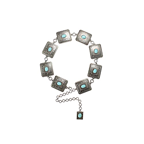 ARIAT Women's Silver Scalloped Square Concho Chain Belt with Turquoise Stone Center
