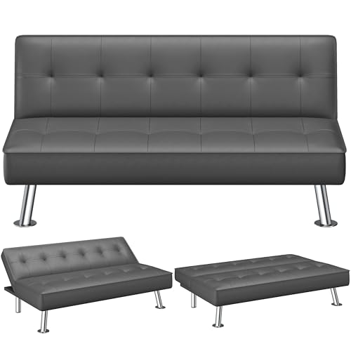 Yaheetech Divano Letto Reclinabile con Seduta Imbottita in Ecopelle Convertibile in Letto 105° - 180° Mobile Regolabile da Soggiorno Salotto Stanza Ospiti Arredamento per Riposo Grigio
