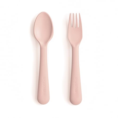 Image of mushie Flatware Fork and Spoon Set For Kids | Made in Denmark (Blush)