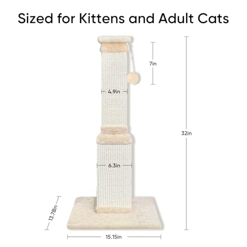 AGYM Cat Scratching Post for Large Cats, Cat Scratcher for Indoor Cats Adults, Sturdy Sisal Scratch Post to Protect Furniture, 32 Inch, Beige by AGYM - Image 3