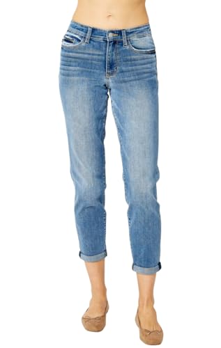 Judy Blue Mid Rise Cuffed Slim Jeans - Comfy & Stretchy Denim for Everyday Wear 82441-15