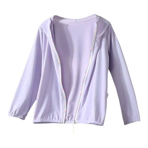 Kids UPF 50+ Sun Shirt Girls Zip Up Quick Dry Sun Protection Jackets Ice Silk Breathable Athletic Hoodie Coats Purple,15-16 Years