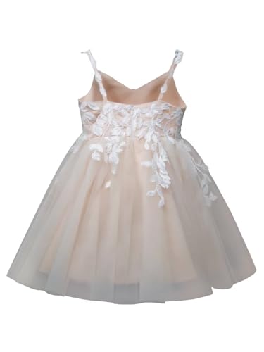 Tulle Appliques Flower Girl Dress Tea Length Lace Kid's Birthday Party Dress Girls Spaghetti Pageant Dress2