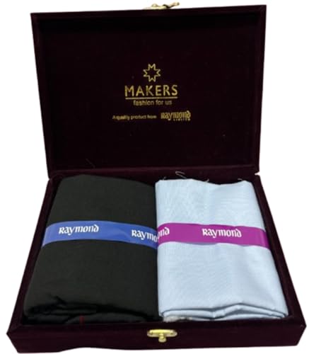 Image of Raymond Makers Men's Shirt & Trouser Fabric Combo with Premium Gift Box | Solid Shirt Fabric with Formal Trouser Fabric | Unstitched Dress Material for Office & Formal Wear