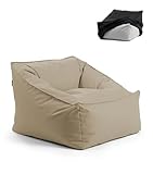 mokebo® Gartensessel 'Der Sunnyboy' mit Schutzhülle, Bean Bag mit Füllung oder Outdoor Sitzsack, als Liegekissen, Relaxliege, Bodenkissen oder Liege in Khaki