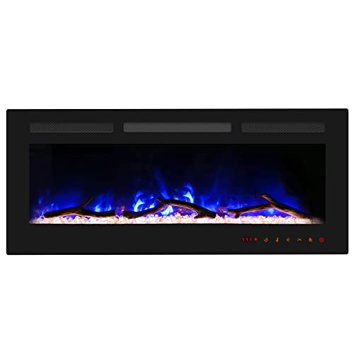 Cheerway 42 Inch Electric Fireplace, Recessed Fireplace Insert and Wall Mount Fireplace Heater with Remote & Touch Control, Adjustable Flame Color & Brightness, Log Set & Crystals, Child Lock & Timer