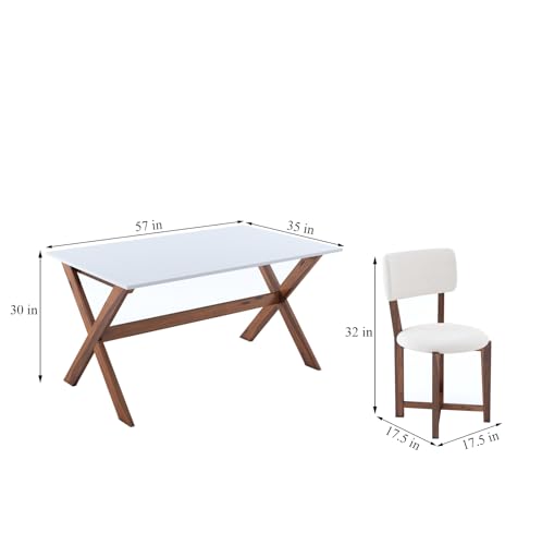 Image of MURALICRAFT Sheesham Wood 57 inch Dining Table 6 Seater | Marble Finish Six Seater Dinning Table Set with 6 Upholstered Dining Chairs | Table Top: Premium HDMR Wood | Chair: Round Edge | White & Honey