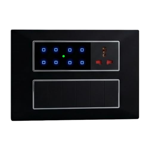 Image of Smarteefi Touch 8 Port Modular WiFi Smart Switch Board, 7 Smart Switch, 1 Smart Plug, Compatible with Alexa & Google Home, Black (Size: 12M (220mmx160mmx40mm))