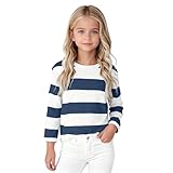 AIMAOMI red and Green Striped Sweater, Girl's Long Sleeve T-Shirts Striped, Girls Classic Cotton Blend Crewneck Tee Kids Stripes Shirt Soft Everyday Basic Top Navy, 10-11 Years