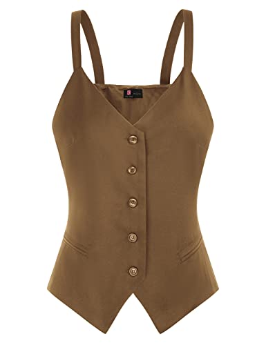 Kancy Kole Womens Waistcoat V-Neck Racerback Vest Button Regular Fitted Dressy Vest With Pockets Brown Xl #TOP9