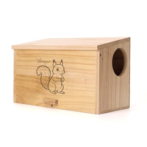 Shinegro Pine Wood Squirrel House Feeder Outdoor Nesting Box for Habitat Residence