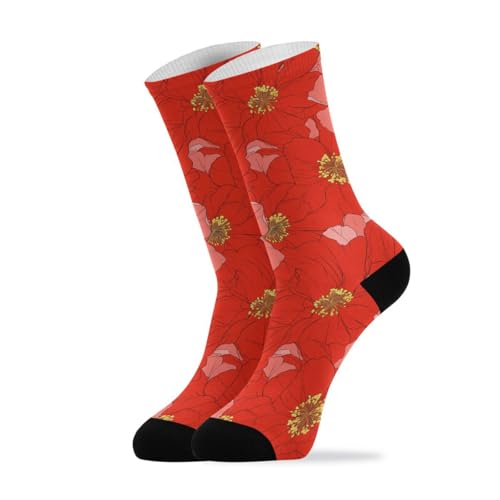 Photo de Yoogain Big Red Bloom Flowers Lot de 4 paires de chaussettes de course à pied pour femme Noir