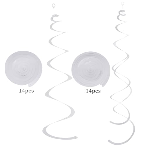 Image of Sliver Ceiling Swirl Foil Decorations Hanging Plastic Streamer Themed Swirl Party for Graduation Celebration, Pack of 28
