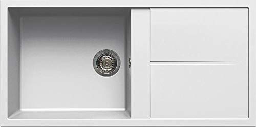 Elleci LGU48068 Kitchen Sink Made of Granite (Granitek) with a Single Bowl Unico 480-G68 Bianco-LGU48068, Bianco