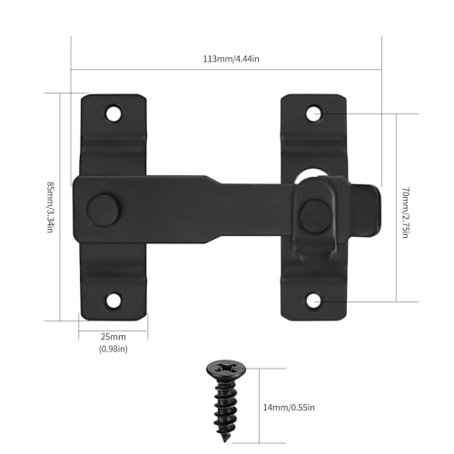 Pestillo Puerta Corredera Interior Exterior, Cerradura Pestillo para Puertas Negro, Cerrojo Puerta Interior Acero Inoxidable, Cerrojos Pestillos para Puertas de Graneros Ventana Jardin - imagen 2