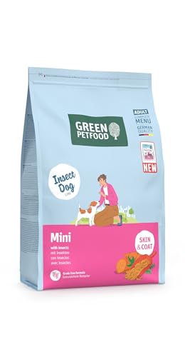 Green Petfood InsectDog Mini (1 x 3 kg) | Adult Mini | Premium Trockenfutter mit Insekten für ausgewachsene kleine Hunde | Süßkartoffel & Erbse | getreidefrei | extrakleine Kroketten | 1er Pack