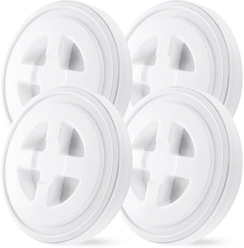 4 Pieces 5 Gallon Leak-Proof Bucket Lid Food Grade Plastic Storage Buckets Screw Seal Lids Screw Pail Lid Pet Food Storage Chicken Feeders Paint Storage Compatible with Gamma,White