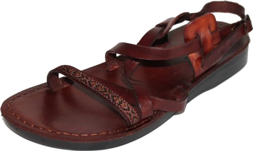 Holy Land Market Men/Women Biblical Jesus Leather/Embroidered Sandals/Slides From Jerusalem (Moses Style)