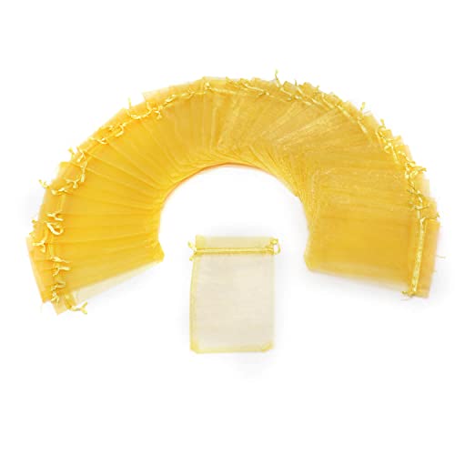 Image of Bezall 50Pcs Organza Bags 6x8 inches, Golden Mesh Gift Bags Drawstring Jewelry Pouches Christmas Wedding Party Favor Candy Bag