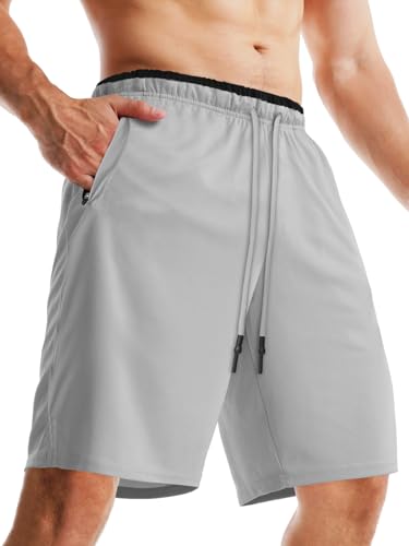 Aolesy Pantalones cortos de entrenamiento para hombre de 12.7 cm/17.8 cm/25.4 cm con bolsillos con cremallera, pantalones cortos atléticos ligeros sin forro para gimnasio, correr, baloncesto, Gris