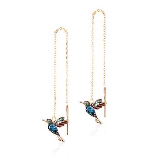 1-3Pairs Cute Flying Hummingbird Drop Earrings Long Tassel Flyer Rhinestone Bird Crystal Dangle for Women Elegant Jewelry-C blue