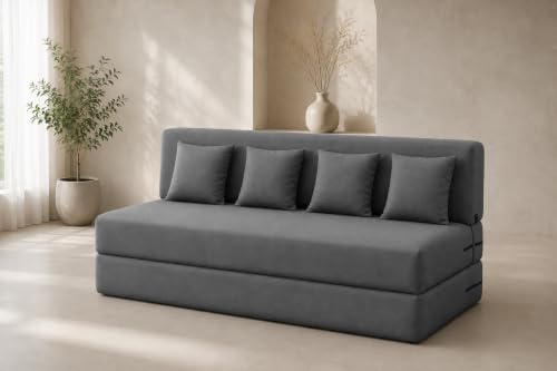Image of Four Seater Sofa Cum Bed 6x6 Ft with Soft Foam Cushioning, Comfortable Foldable Sofa Bed for Living Room, Bedroom, Guest Room & Office(Grey)