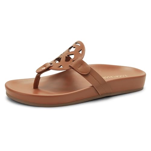 Women's Flip Flops Thong Sandals Comfortable Flat Slippers Breathable Beach Dressy Slide for Summer Style,Brown Pu,9