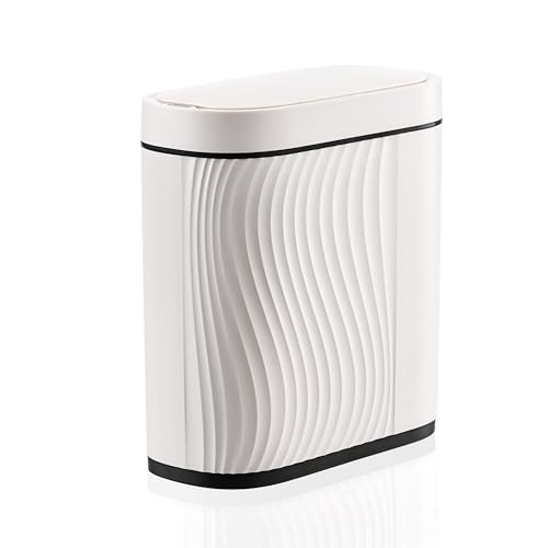 sapisecret Automatischer Mülleimer mit Sensor 8L - Elektrischer Mülleimer mit Deckel für Küche & Badezimmer - Wasserdicht/Geruchsdicht für Büro, Schlafzimmer, WC - Weißer Abfallbehälter Leise