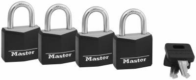 Image of Master Lock 131Q Solid-Brass Keyed Padlocks, Black, 4-Pack, 1-3 /16 in. - Quantity 4
