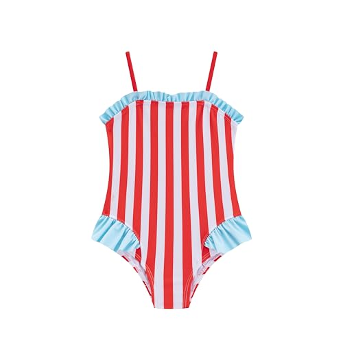 LIZENS Girls One Piece Swimsuit Striped Ruffle Adjustable Spaghetti Strap Beach Bathing Suit for Kids Swimsuit