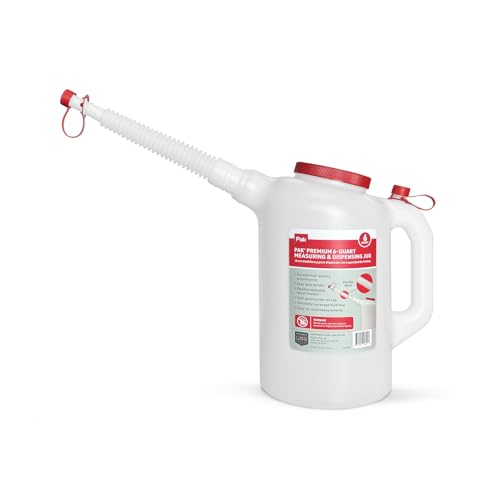 PAK Premium 6 Quart Measuring and Dispensing Jug Flexible 10.5 Spout Made in USA