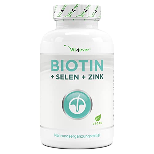 Biotina 10.000 mcg + Selenio + Zinc - 365 comprimidos para la piel, el cabello y las uñas - Premium: Con biotina bioactiva y bisglicinato de zinc de Albion® - Vegano