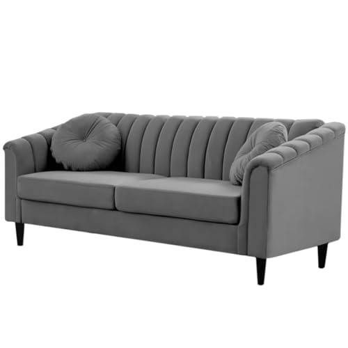 Image of FURNY Dorano 3 Seater Fabric Premium Sofa Set Grey